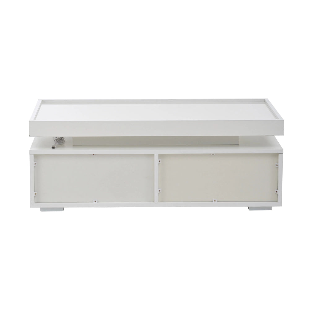 Tavolino da caff¨¨ 95x45x35 cm con LED, 2 cassetti in truciolare bianco