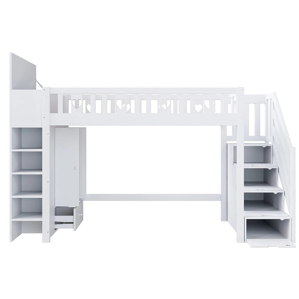 Letto a Soppalco con Contenitore e Scaffali ¨C MINIMAL ¨C Bianco 90x200