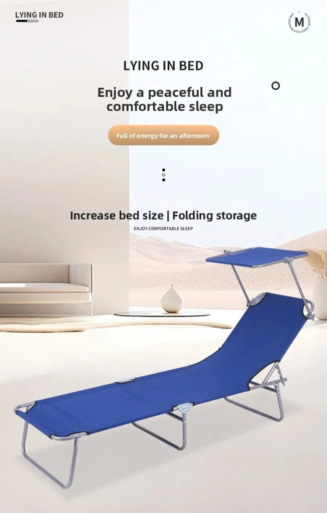 Lettino da Campeggio Pieghevole con Tettuccio Parasole, Brandina Sdraio in Metallo e Poliestere Blu, Regolabile per Giardino e Spiaggia