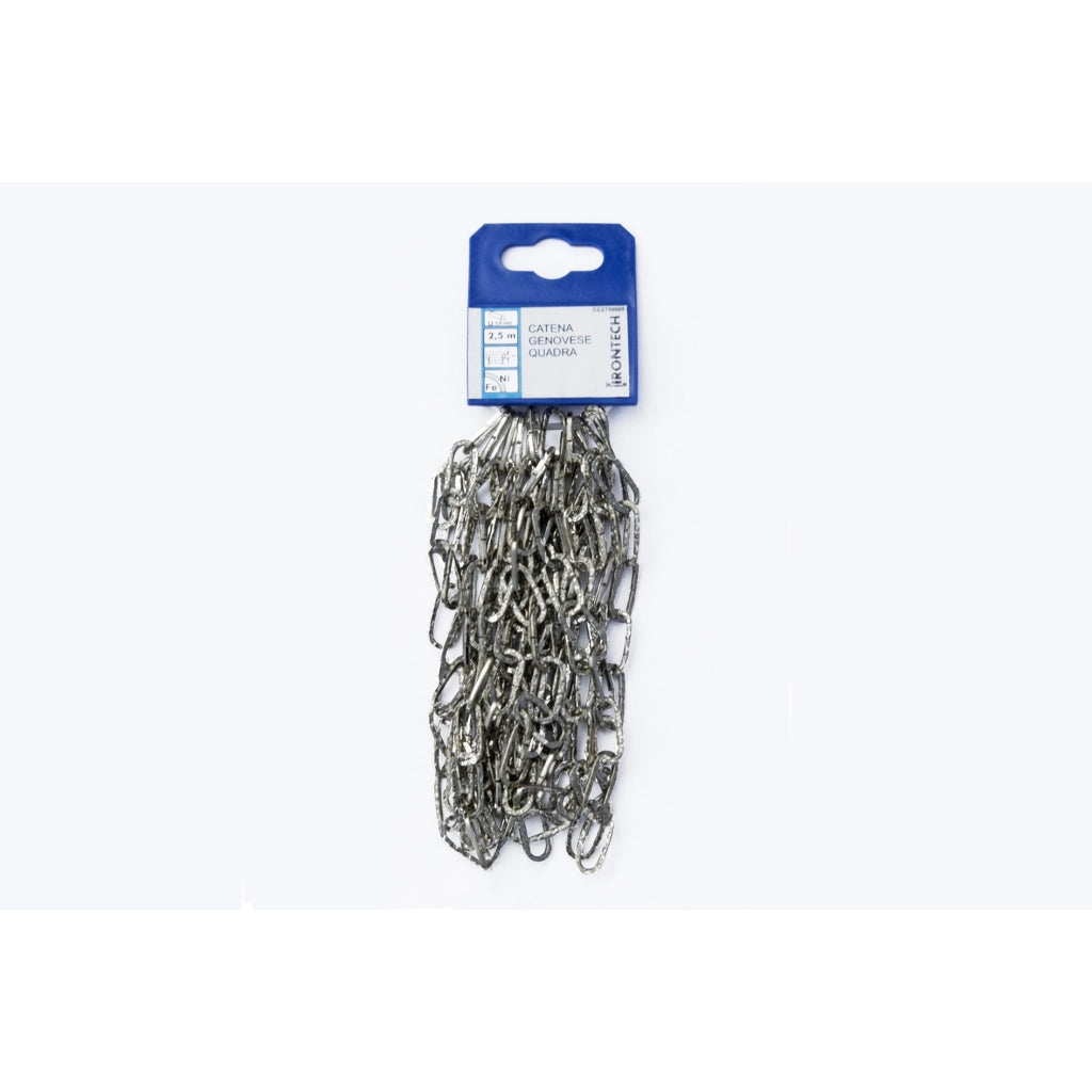 Catena genovese pretagliata maglia quadra Ã˜ 2 mm. in acciaio nichelato 2,5 mt.
