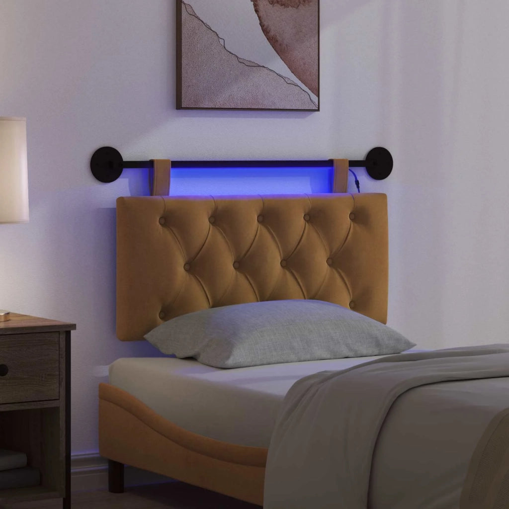Testiera sospesa Con luce LED Marrone Velluto 3424533