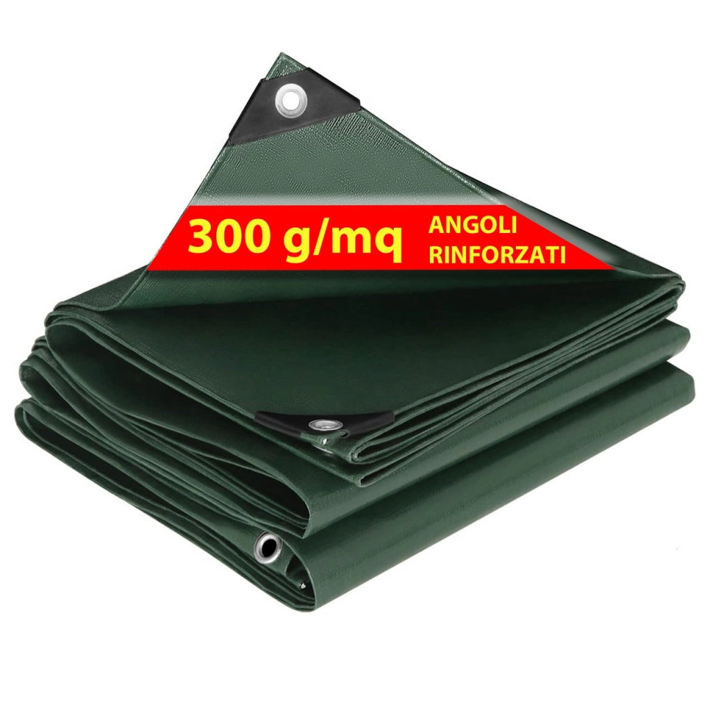 Telo Impermeabile da Esterno Verde (2mt x 3mt) - 300 g/m² Telone con Occhielli Rinforzati, Resistente ai Raggi UV e agli Strappi, per Barche, Legna, Piscine, Mobili da Giardino, Auto