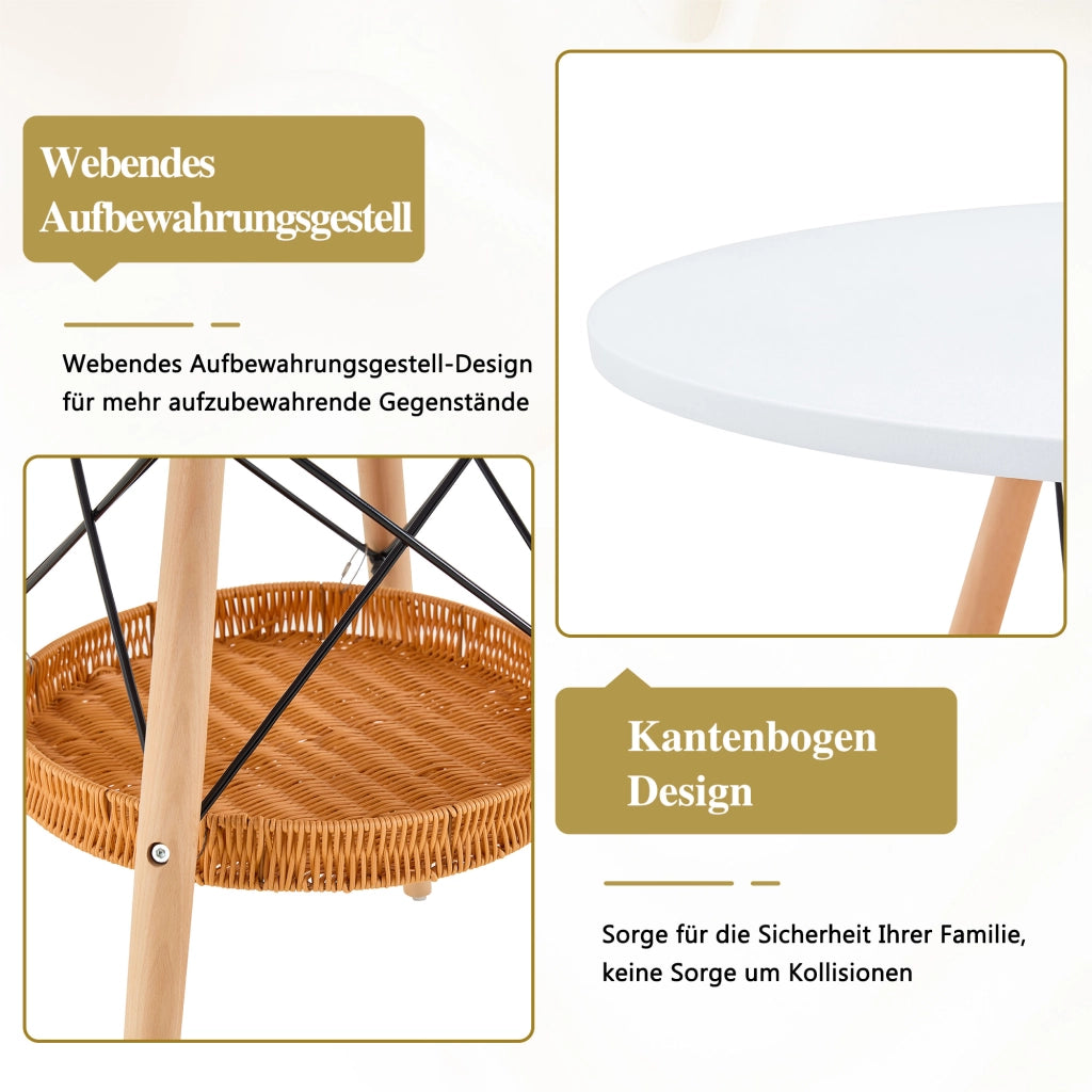 Tavolo da pranzo rotondo con cestello sospeso in legno e MDF bianco, per 2-4 persone, Ø 80 cm