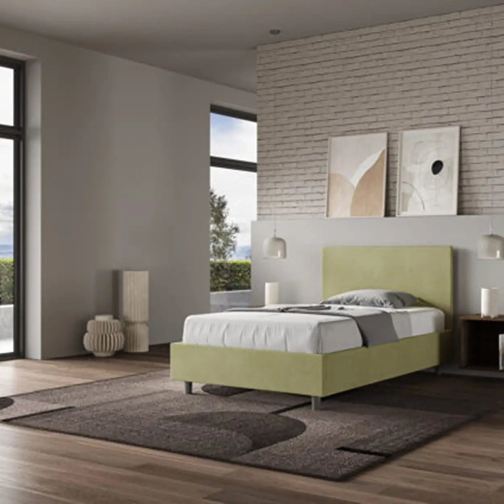 Letto una piazza e mezza con rete imbottito 120x190 microfibra tè verde Adele