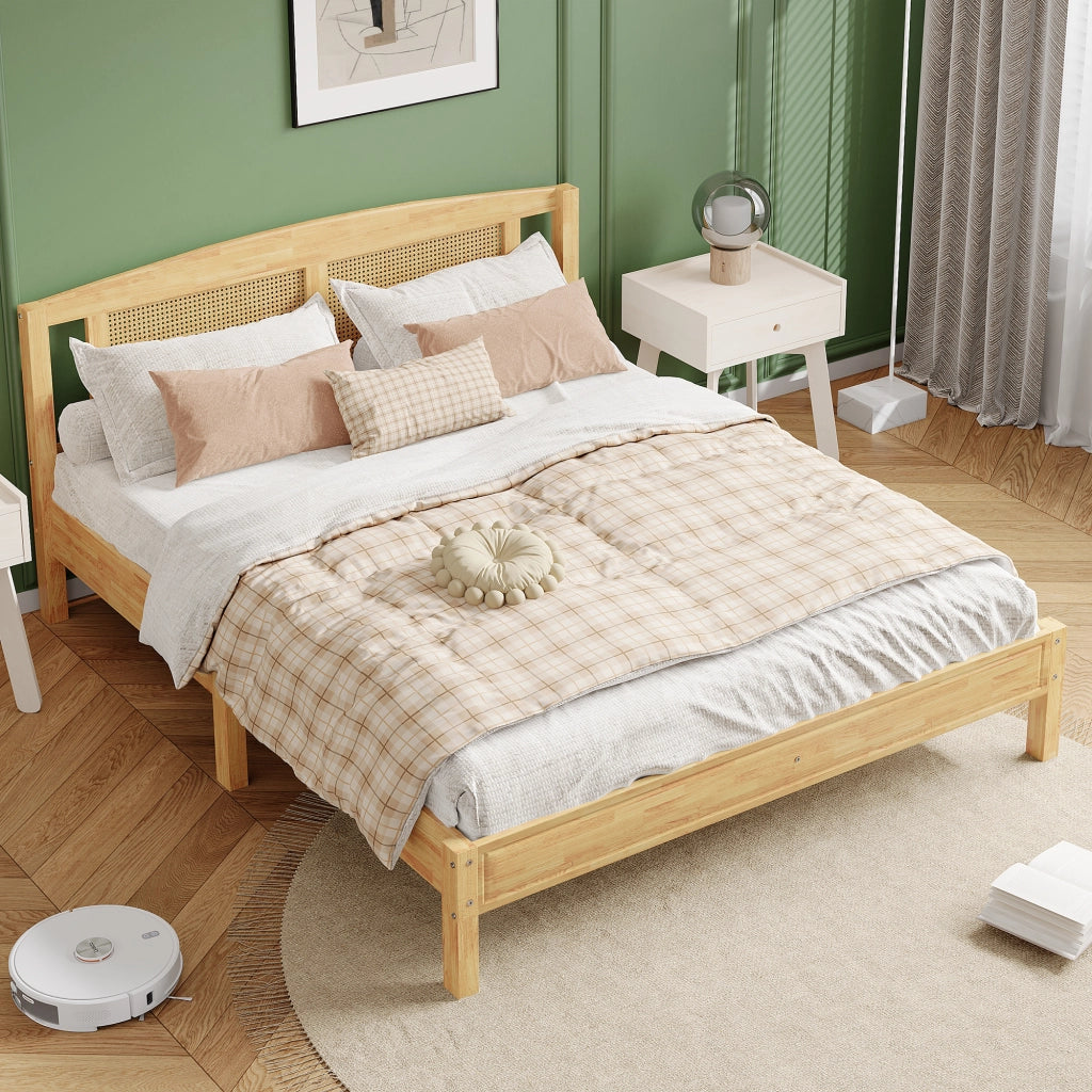 Letto matrimoniale in rattan 160x200 cm, struttura in pino e PE-rattan, colore naturale