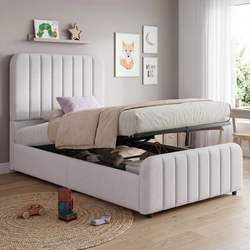 letto imbottito lino grigio 90 x 200 cm