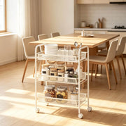 Carrello portavivande ULEVR a 3 livelli con cestelli, 4 ruote bloccabili e ganci, acciaio bianco 45x26,5x63 cm