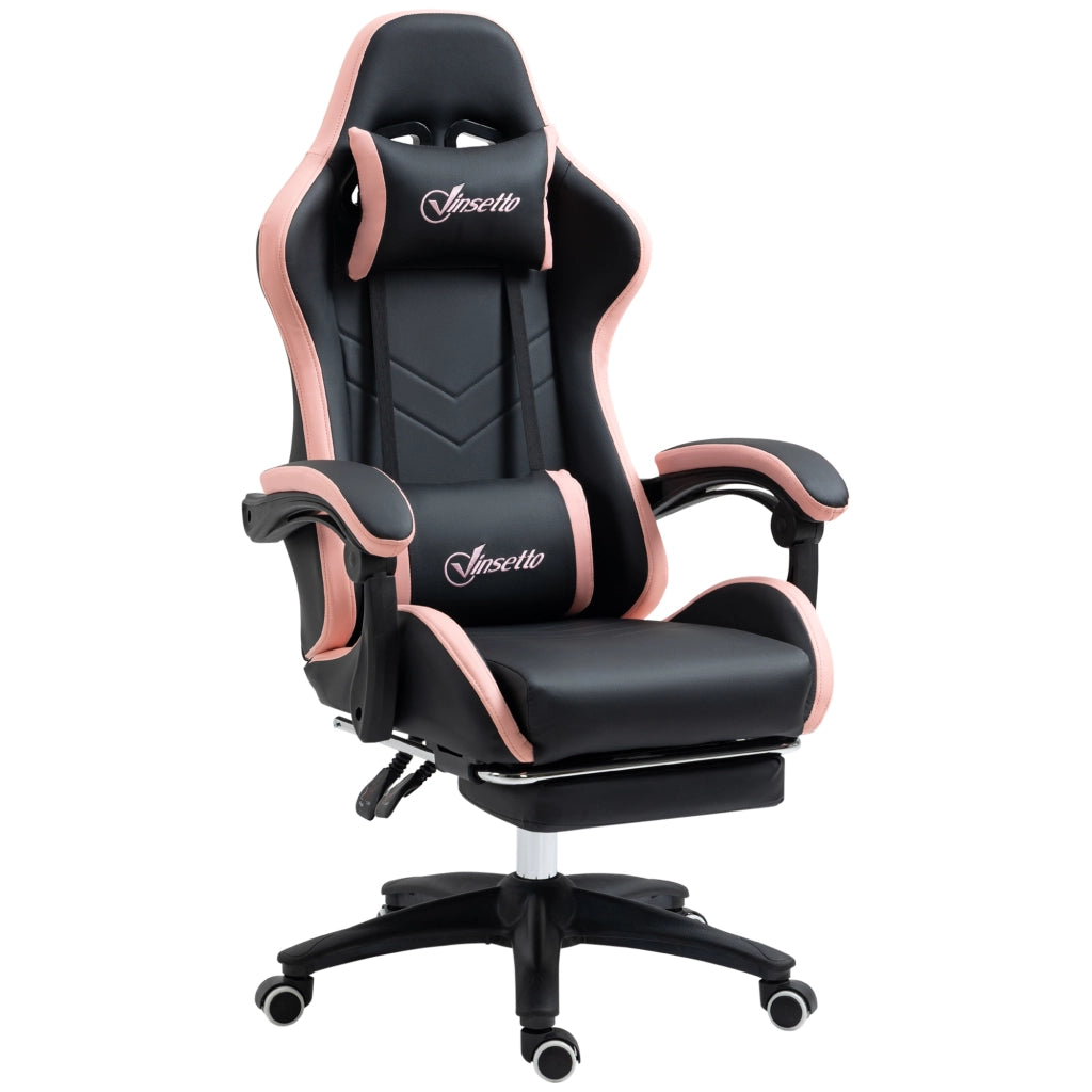 Sedia da gaming ed ufficio ergonomica rosa e nero con cuscino poggiatesta supporto lombare e poggiapiedi per casa