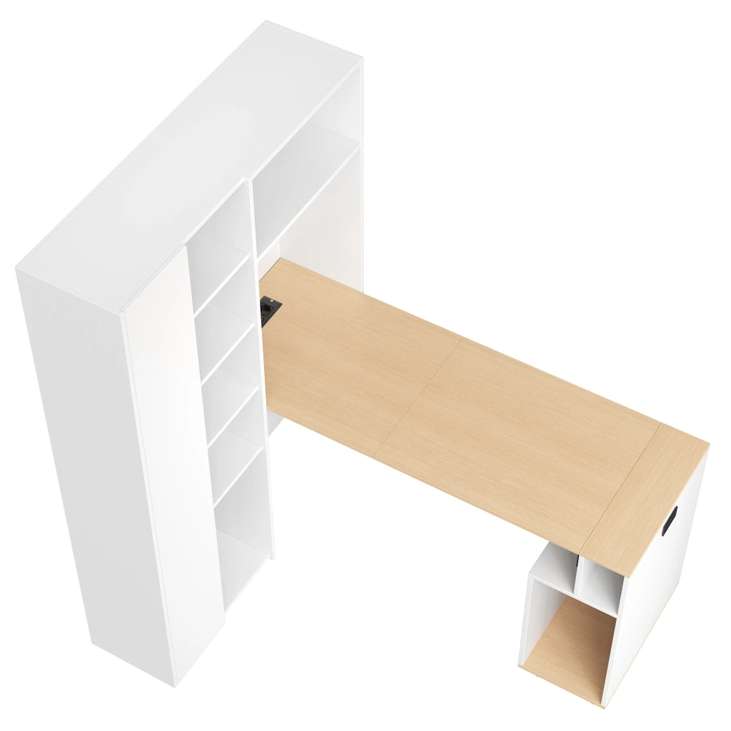 Scrivania pieghevole con libreria presa UE USB ripiani regolabili MDF bianco 104.5 × 30.5 × 160 cm
