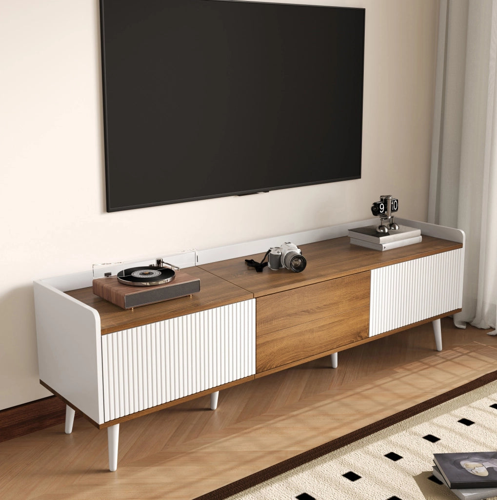 Mobile TV 160x39x49,5 cm a 3 ante in MDF e truciolare bianco e naturale