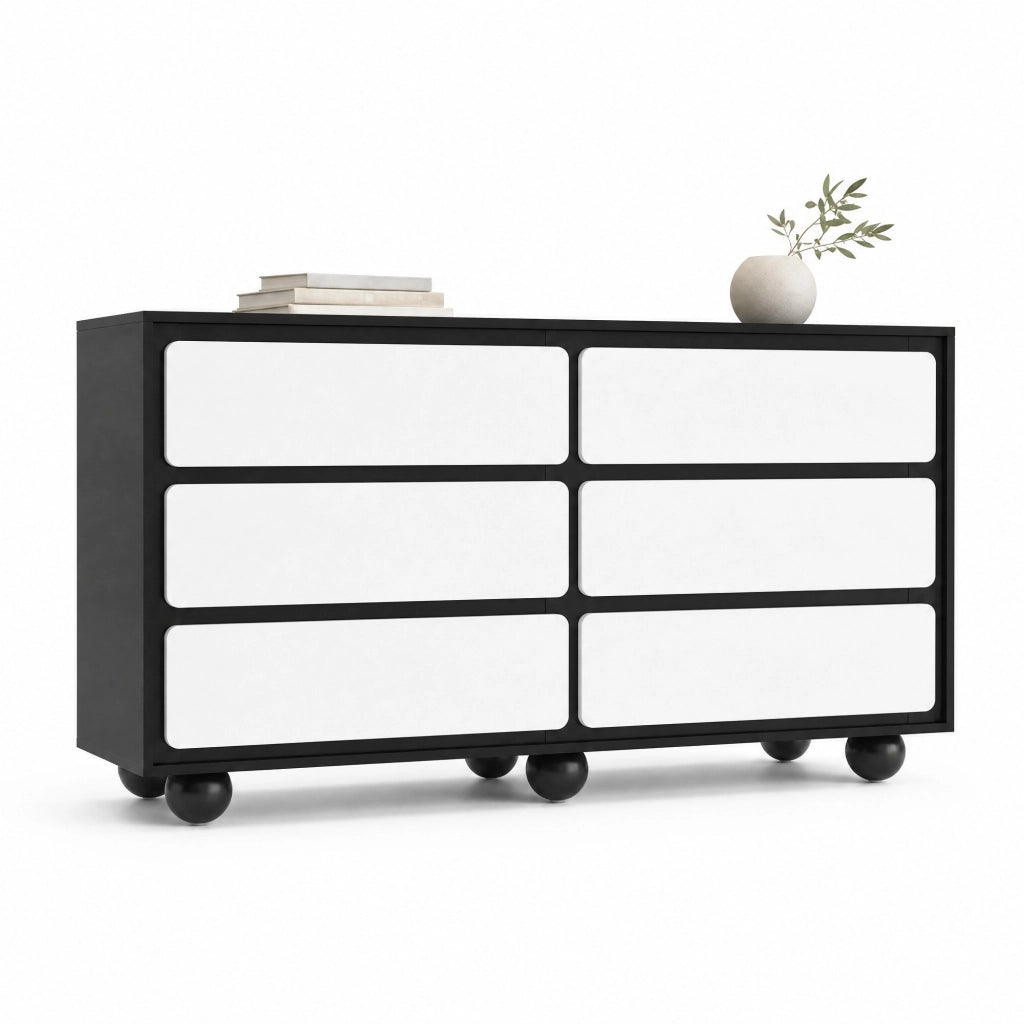 Cassettiera moderna 6 cassetti bianco e nero 140x38x74,5 cm
