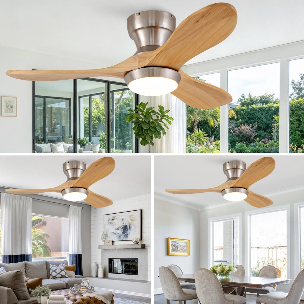 Ventilatore da soffitto incassato 36" con pale in legno massello di noce, motore DC silenzioso reversibile, 6 velocità regolabili