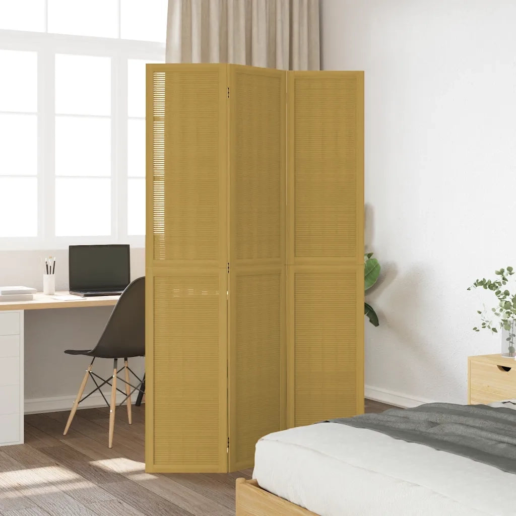Divisorio Ambienti | Divider per stanze | Paravento 3 Pannelli Marrone Scuro Massello Paulownia