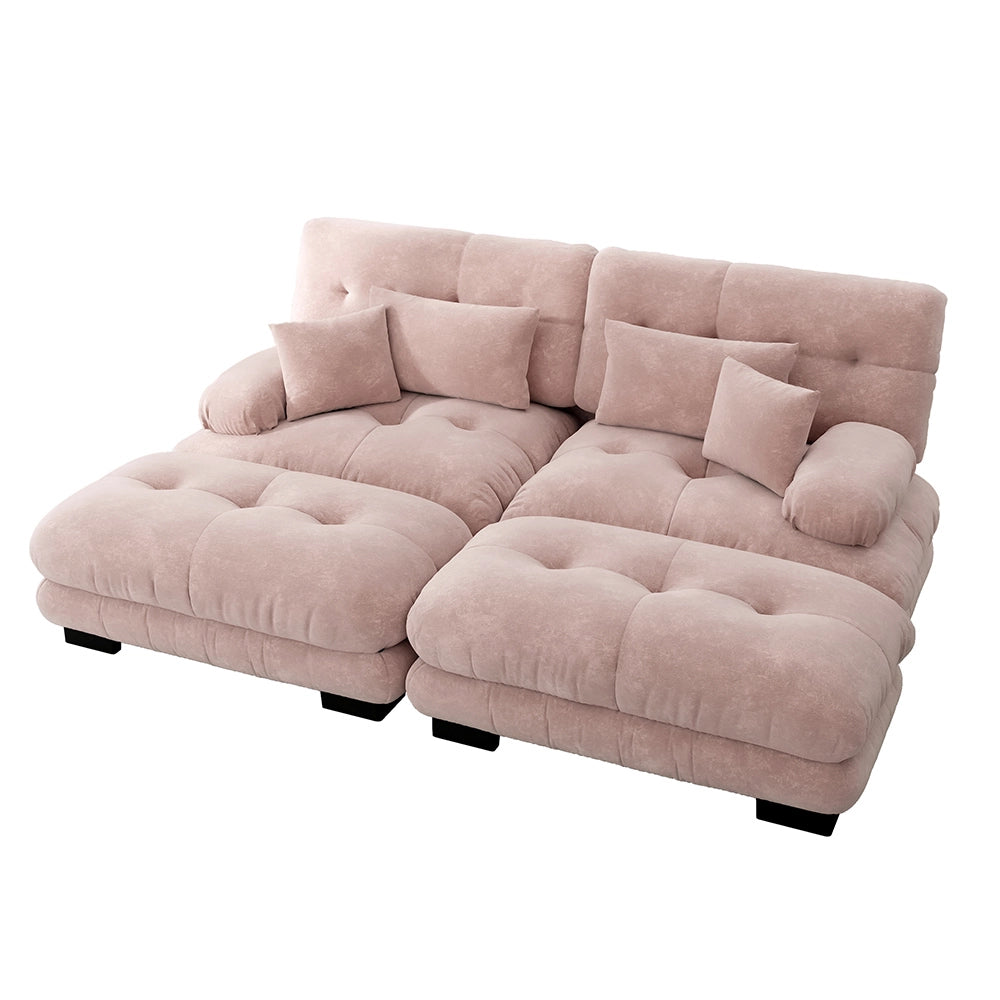 Divano angolare Cloud - Xylo - 2 posti in chenille con 2 cuscini lombari e 2 pouf, rosa