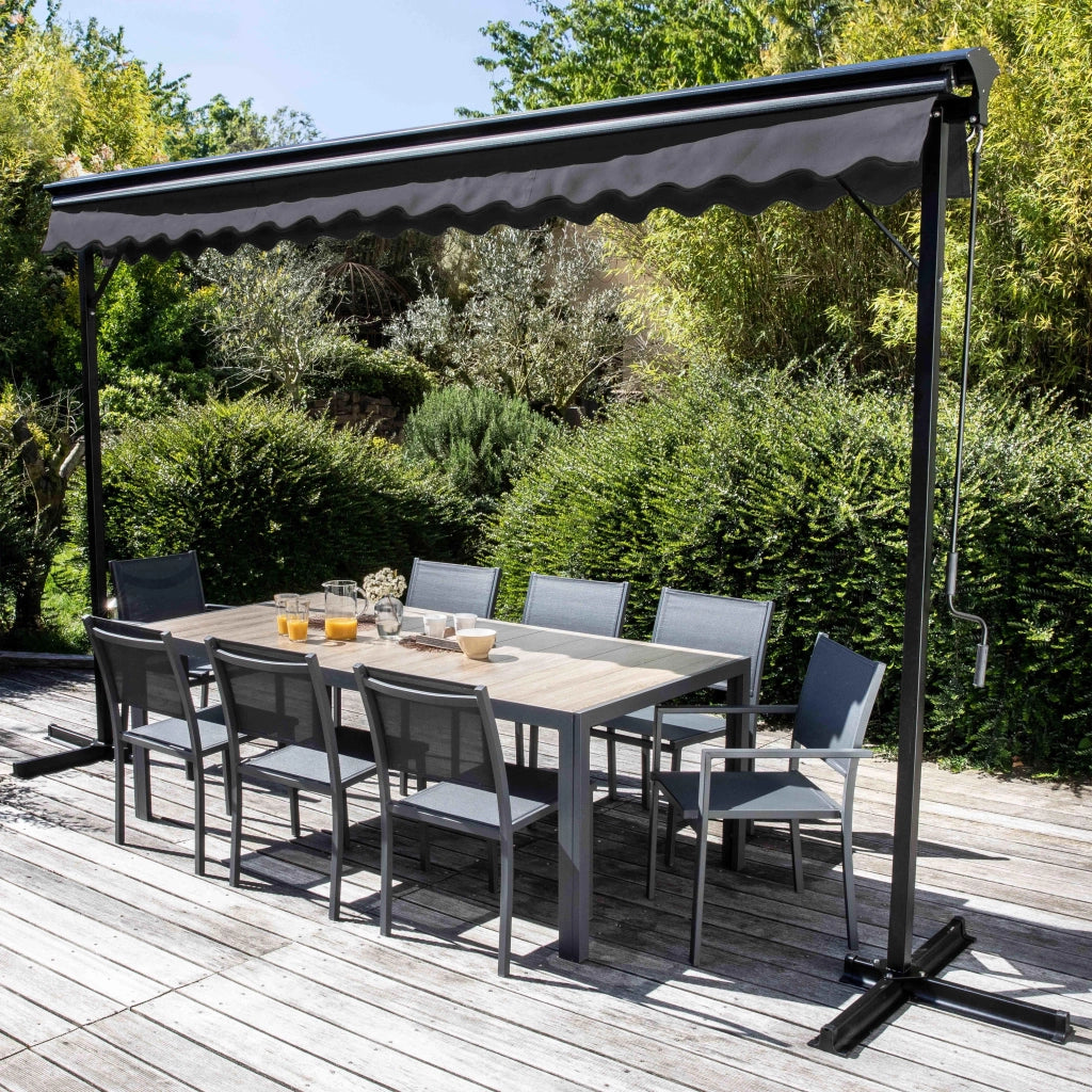 Oviala - Tenda da sole doppio pendio con cassaforte 3x4 m in alluminio grigio