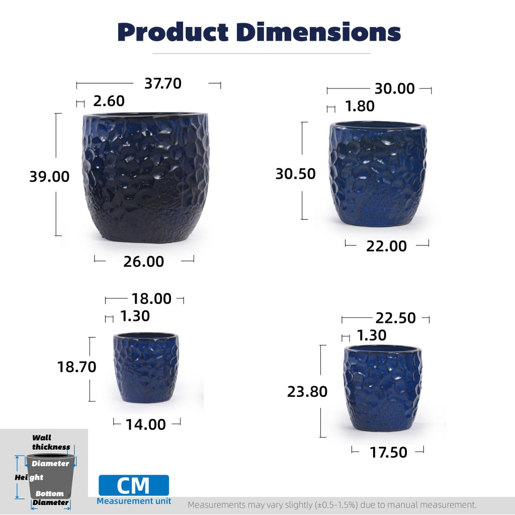 Vaso per piante in gres Ø 30 cm blu navy con foro di drenaggio; smaltato lucido e resistente al gelo