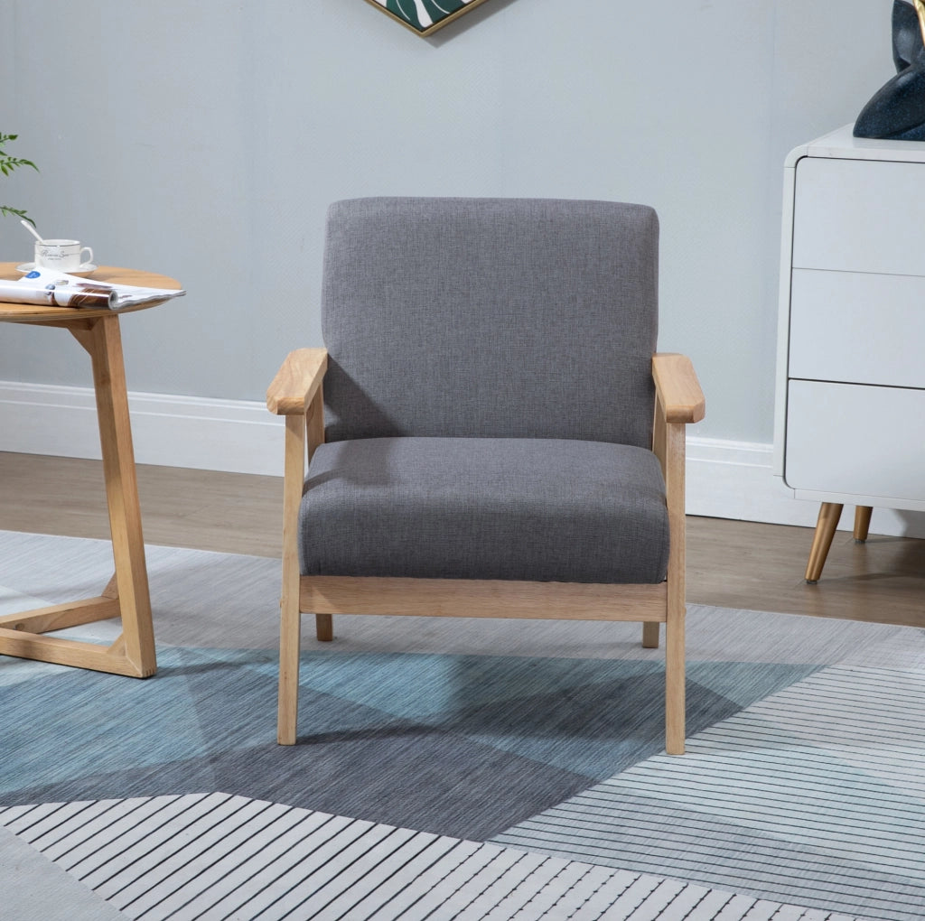 Poltrona con braccioli in tessuto lino grigio, 64x70x72 cm, design scandinavo