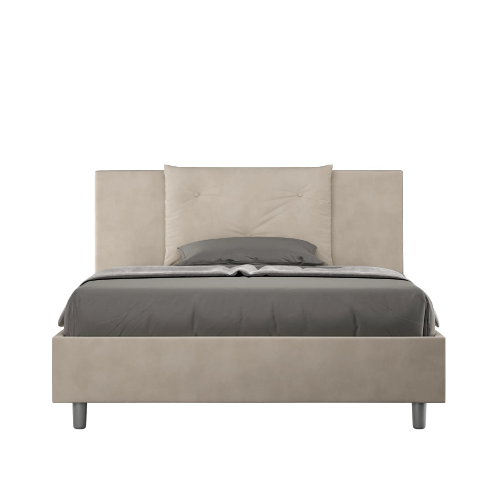 BS COM Letto matrimoniale francese con rete imbottito 140x200 microfibra sabbia