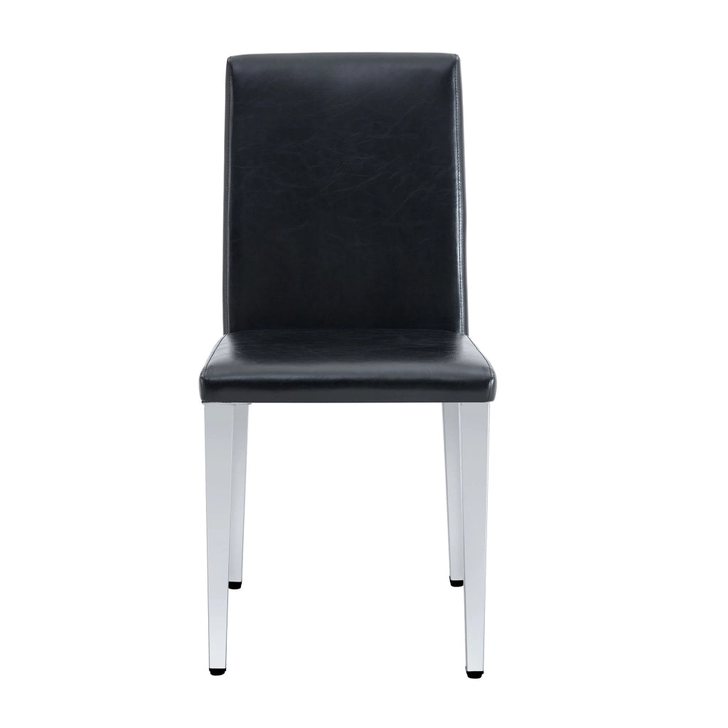 Set di 2 sedie da sala da pranzo con schienale ergonomico e gambe in metallo, in similpelle nero e argento