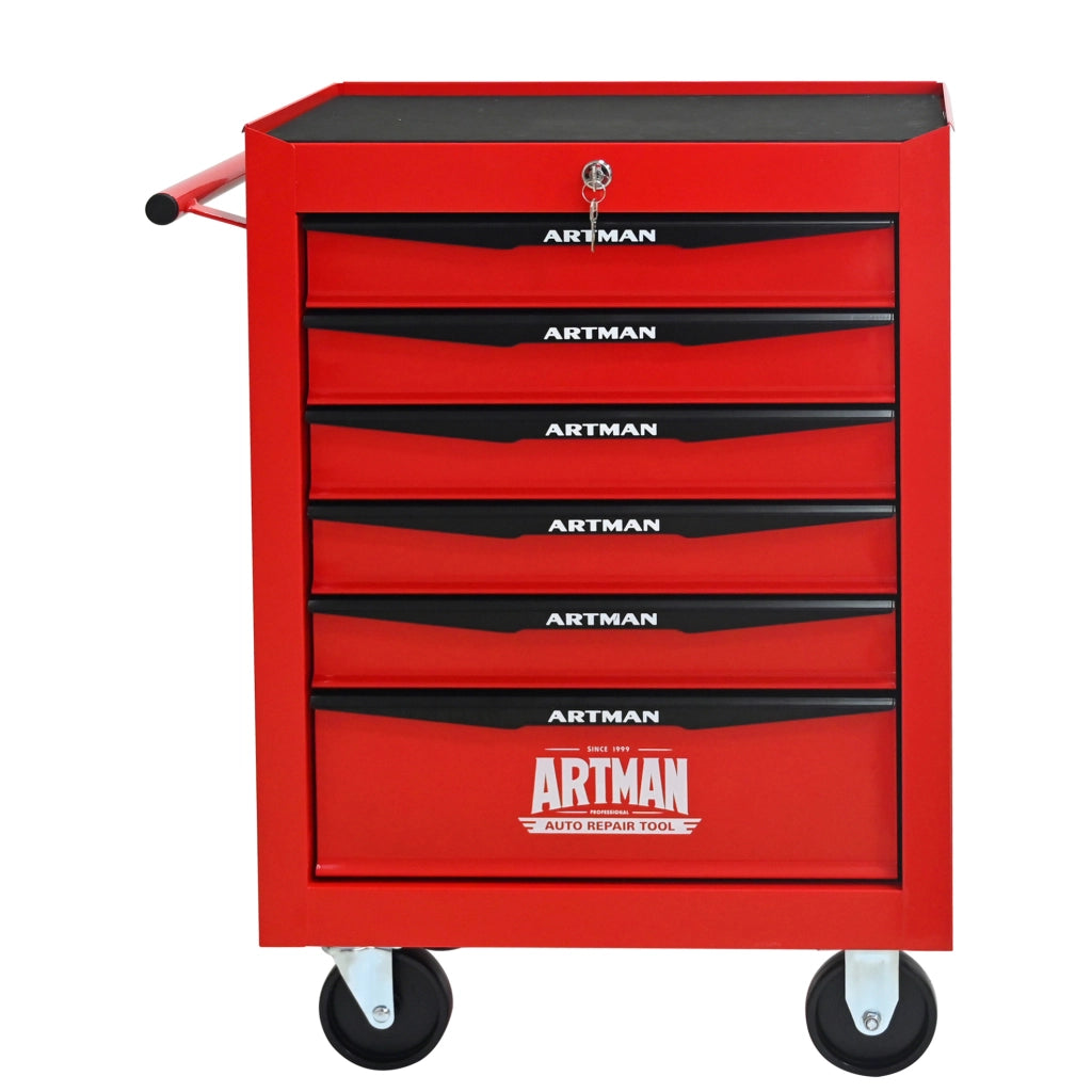 Carrello porta attrezzi in acciaio con 6 cassetti e ruote, 60x33x77,5 cm, rosso e nero