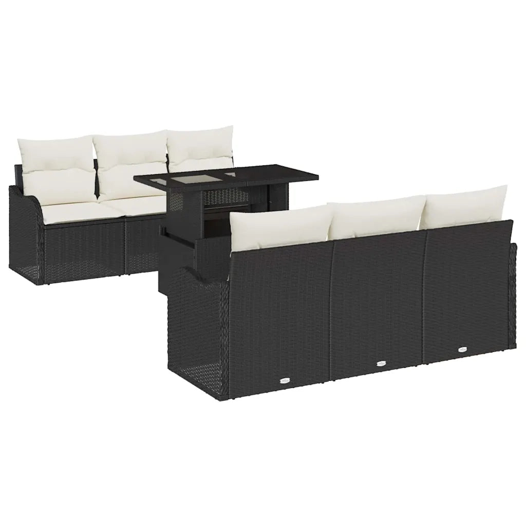 Set Divano da Giardino con cuscino 7 pcs Nero Poly Rattan