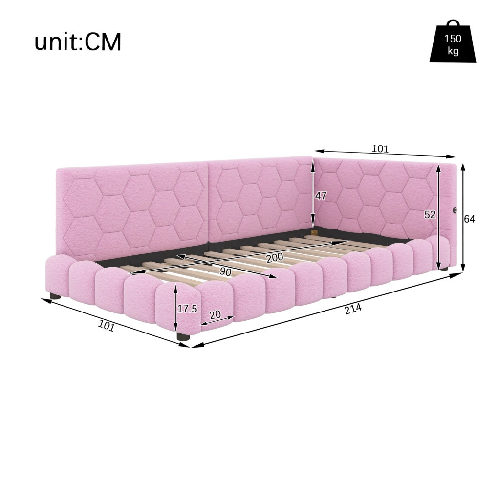 LETTO Daybed 90x200 cm Velluto Rosa con rete a doghe