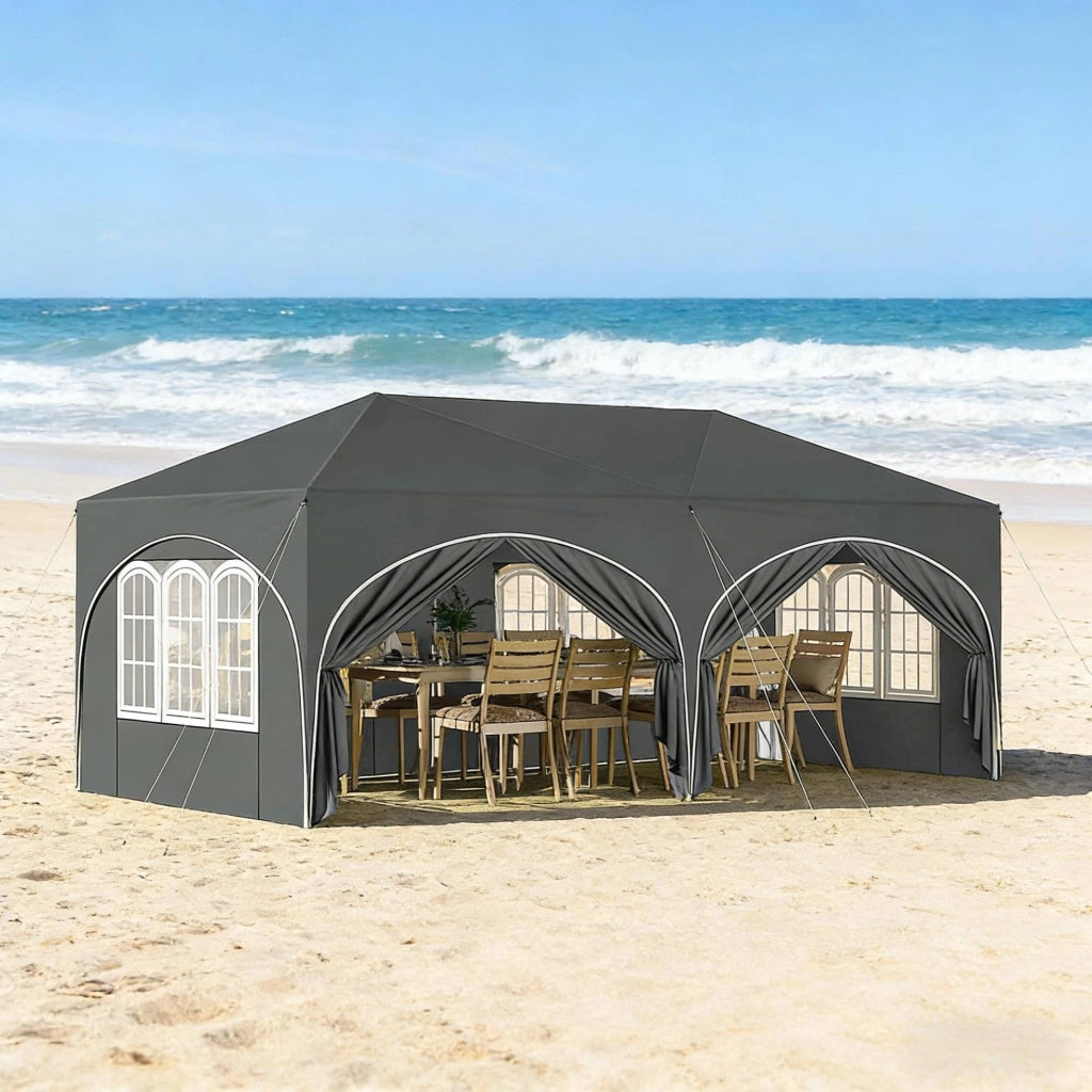Gazebo pieghevole 3 x 6 m grigio con pareti laterali