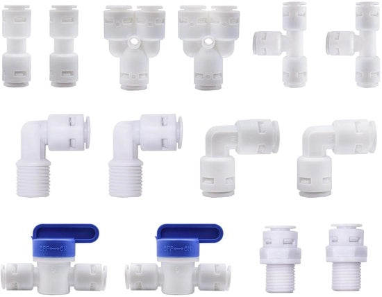 Fitting di accesso universale per filtro acqua RO - Installazione facile - Bianco - Connetti velocemente - Adatto per getto di frigorifero e getto d'acqua