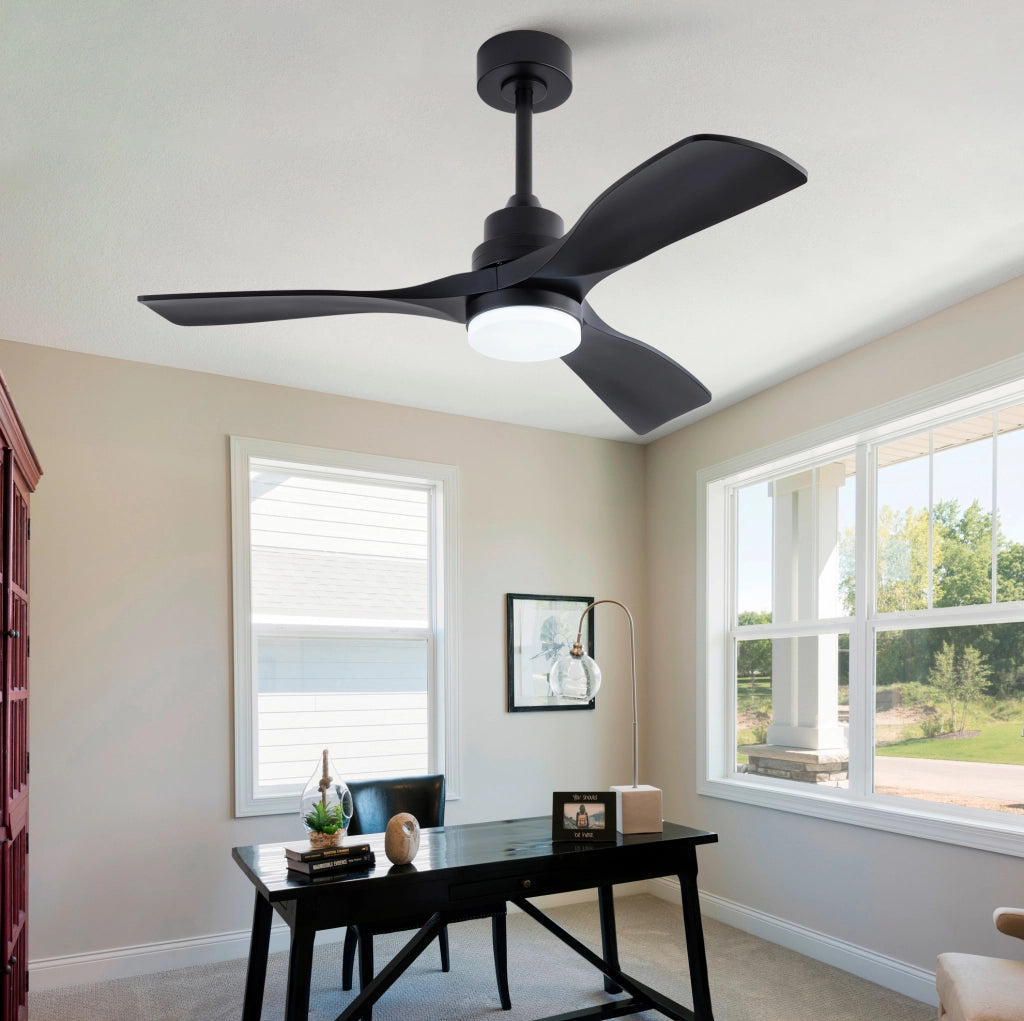 Ventilatore da soffitto ULEVR 42 pollici nero con luce LED 20 W, telecomando, 3 pale e motore DC reversibile