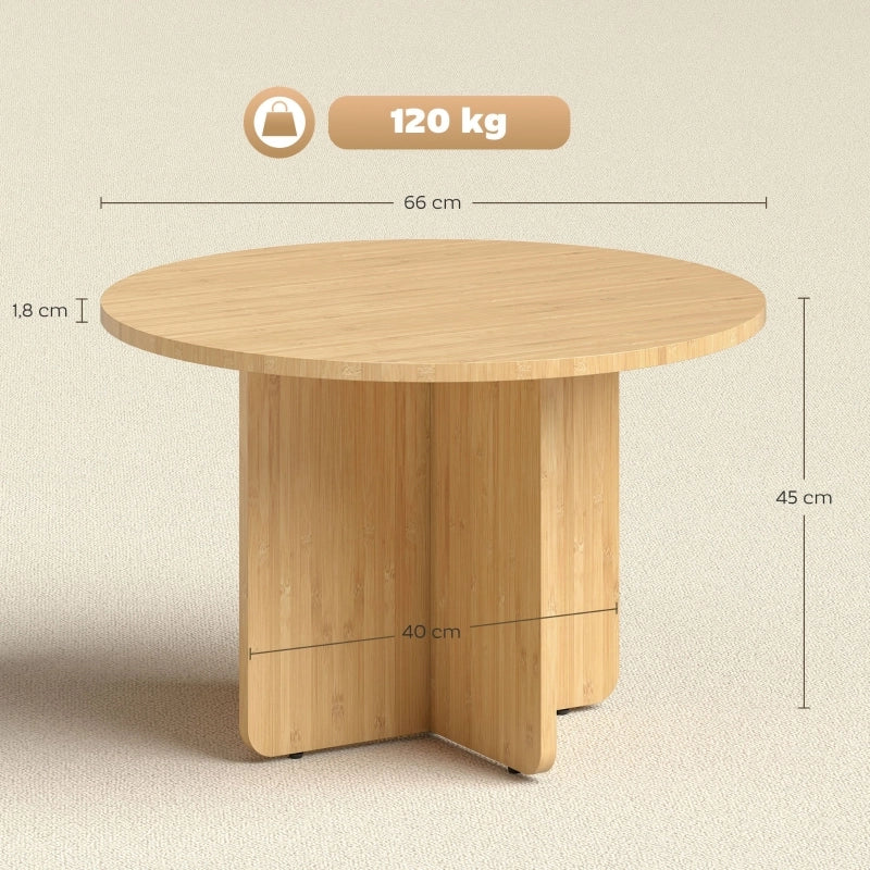 Tavolino da caffè rotondo 66 × 66 × 45 cm con base a croce in bambù colore naturale