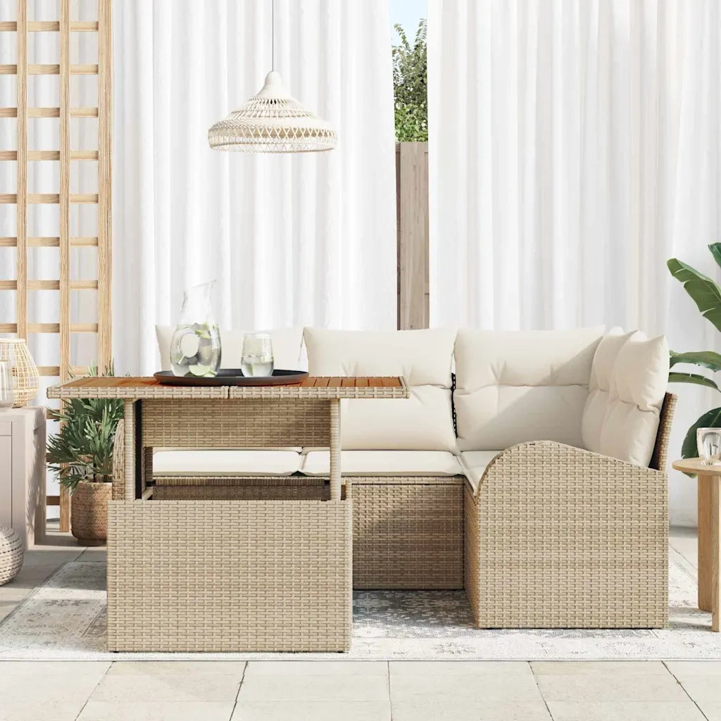 Set Divano da Giardino 5 pcs Beige Poly Rattan