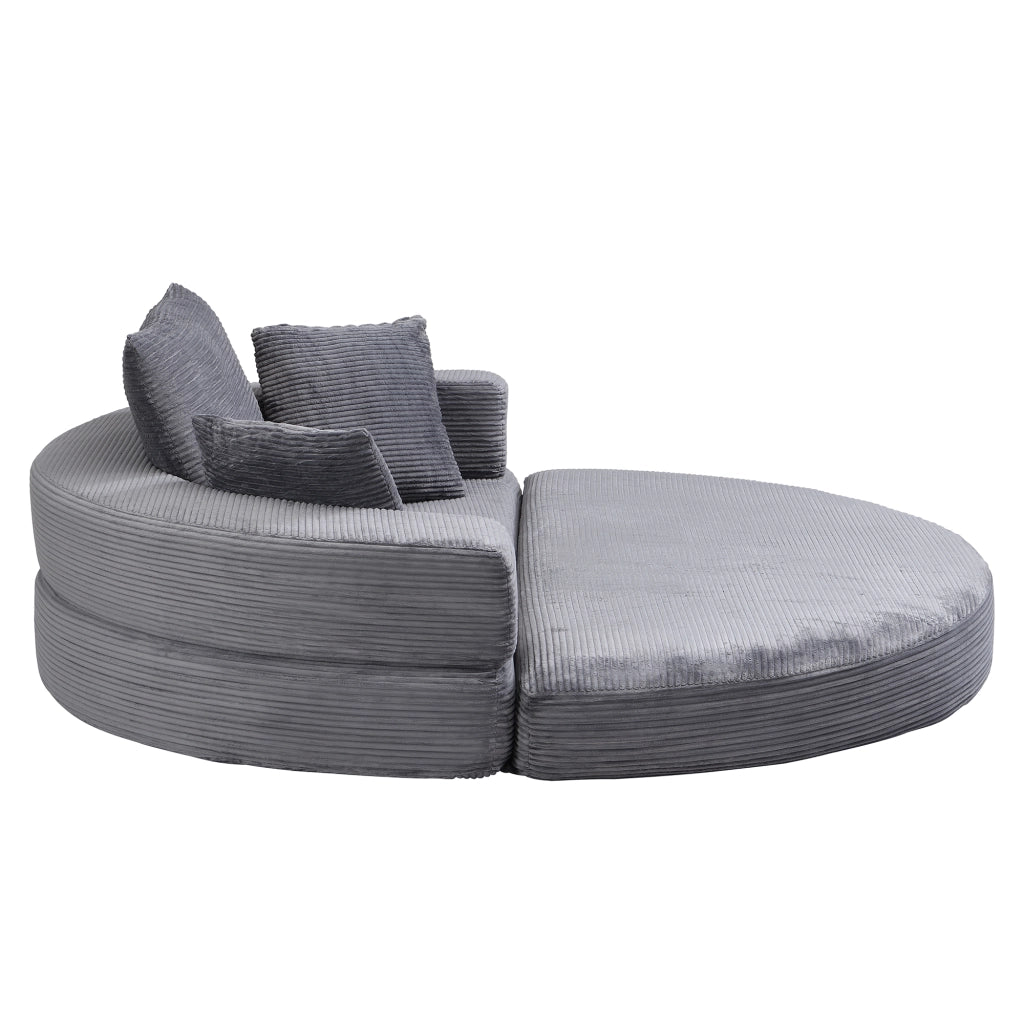 Divano letto pieghevole 2 in 1 con cuscini e bordo rialzato in velluto a coste grigio