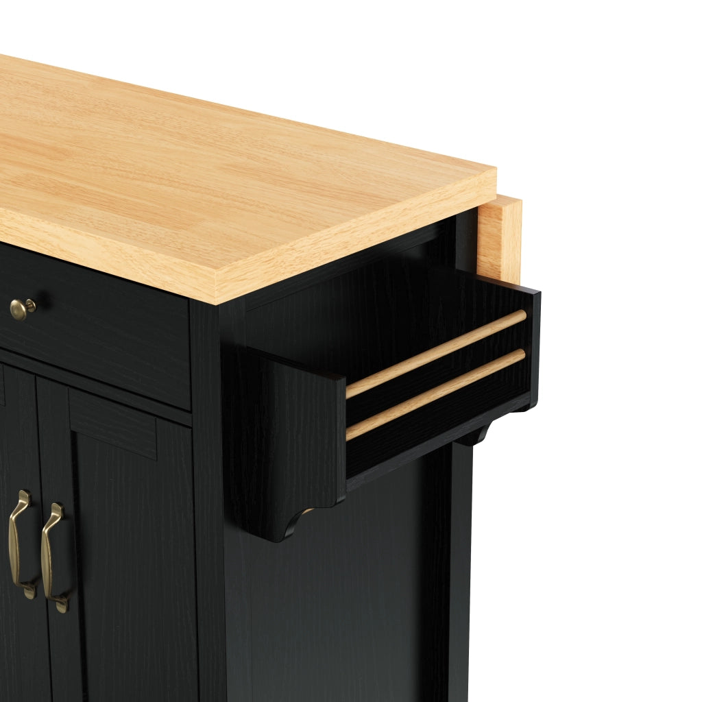 Mobile base da cucina con 2 ante piano estraibile e ruote in MDF nero naturale 107 × 45-70 × 90.5 cm