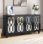 Madia nera effetto specchio con 4 ante; 2 ripiani regolabili; 160 x 40 x 84 cm