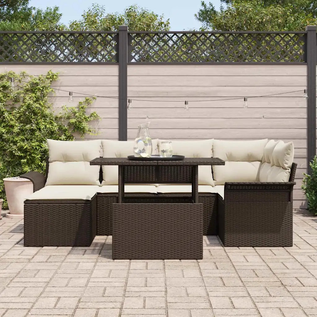 Set Divano da Giardino con cuscino 7 pcs Marrone Poly Rattan 3348314