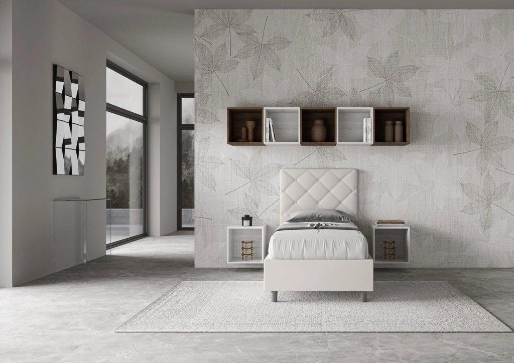 Letto Singolo 100x210 cm con Rete e Contenitore Priya Bianco