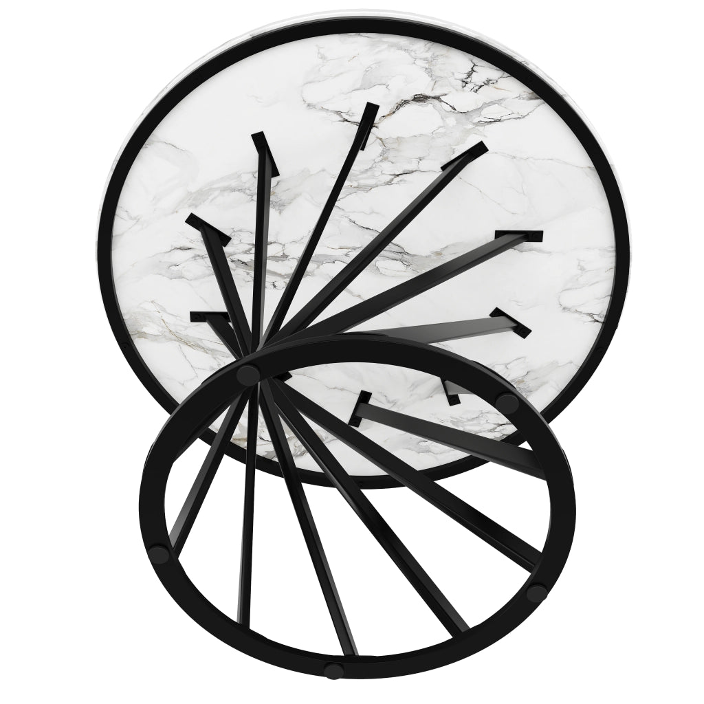 Tavolo da pranzo rotondo 80 cm in MDF bianco e metallo nero, stabile e versatile