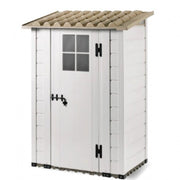 Casetta da Giardino in Resina Tuscany Evo 100 con 1 porta centrale, Pavimentazione inclusa, colore Beige, 95x139x201h cm