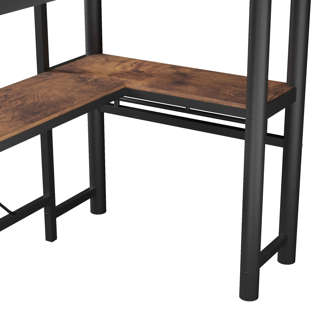 Letto a castello 90 x 200 cm con due letti, tavolo sotto il letto, doppia scala e ringhiera alta, Nero