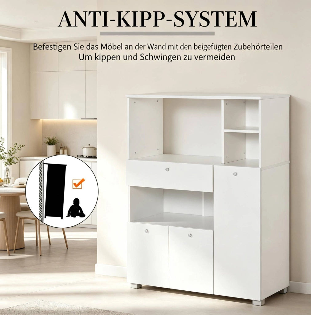 CREDENZA da Cucina per Microonde 90x40x120 cm Bianca con Cassetto