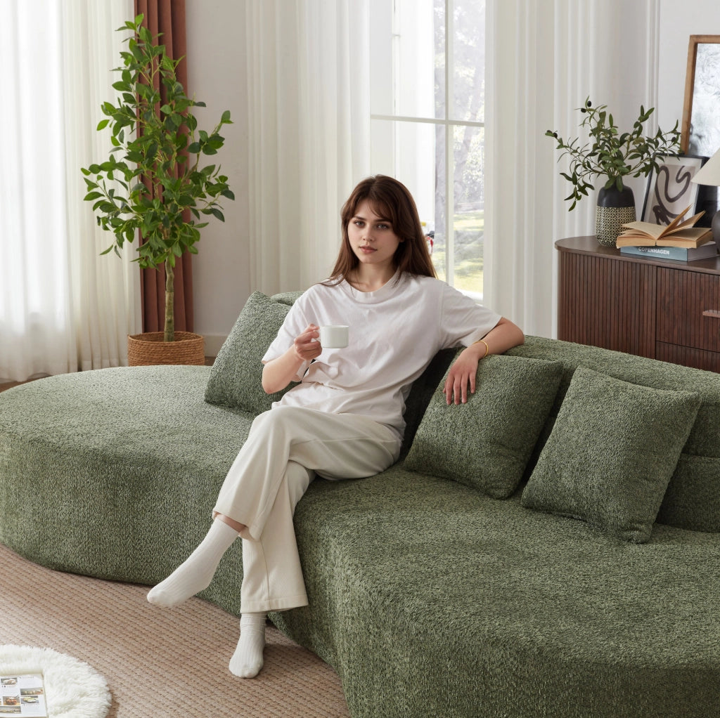 Divano modulare in schiuma 310 cm, 2 pezzi, rivestimento in tessuto Teddyfleece rimovibile e lavabile, design moderno minimalista