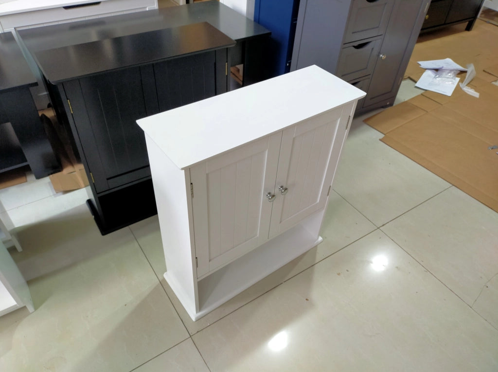 Armadio da bagno bianco a parete con doppie ante e ripiani regolabili, 54,6x19,8x59,9 cm