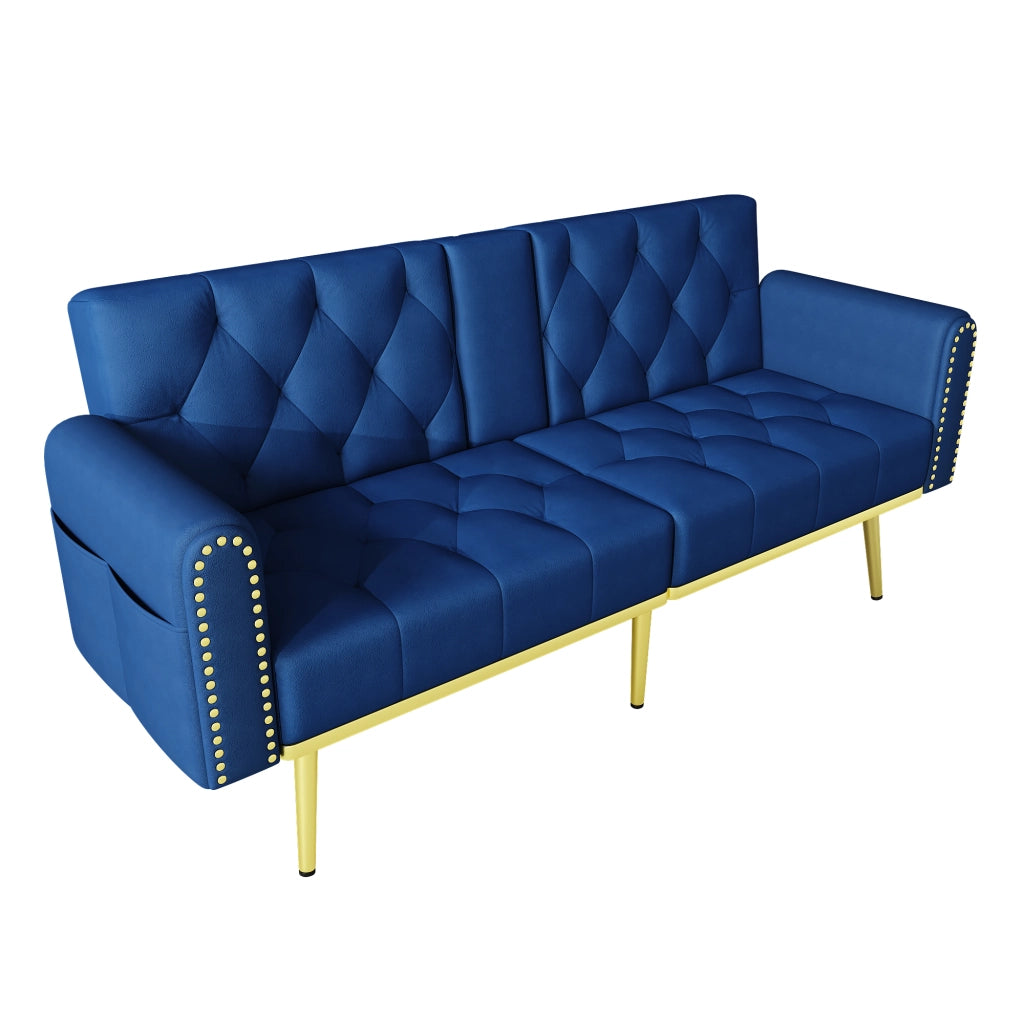 Divano letto 2-3 posti 175x80 cm con schienale regolabile in velluto blu