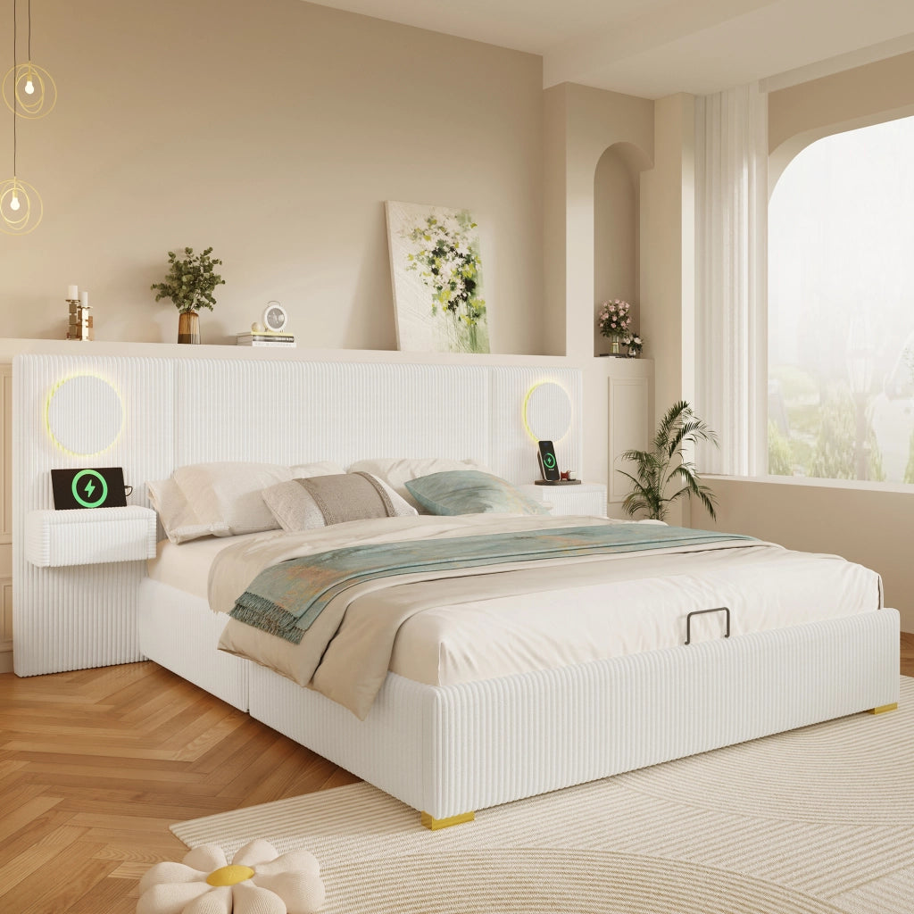letto imbottito velluto beige 180 x 200 cm