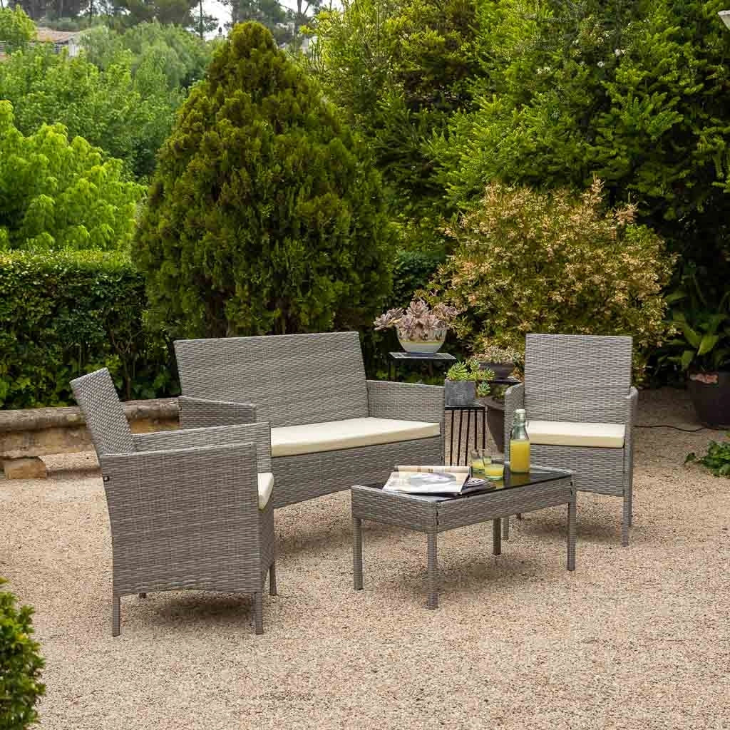 Set tavolo grigio, divano e 2 poltrone