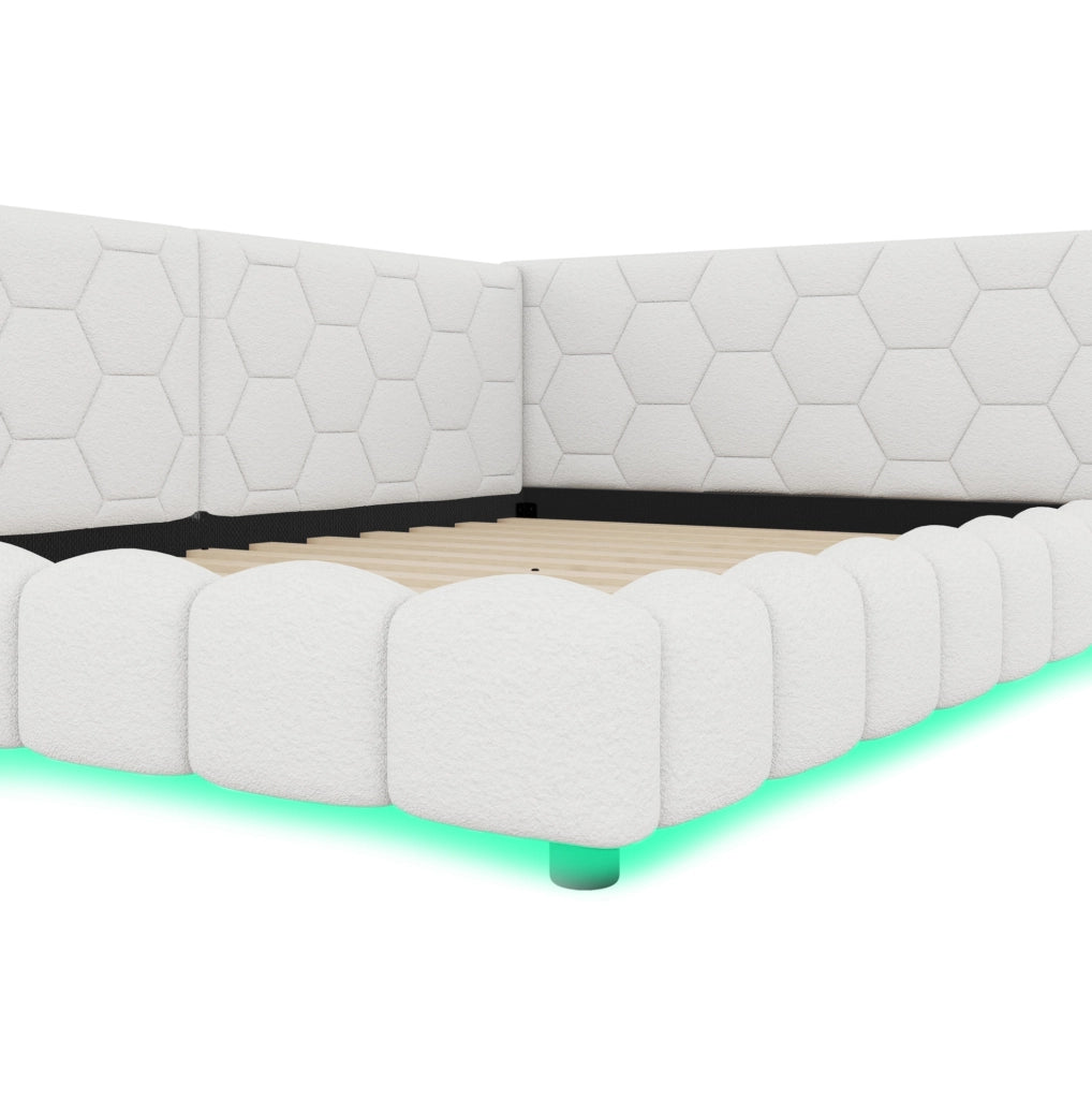 Divano letto 140x200 cm bianco con LED, USB e Type-C