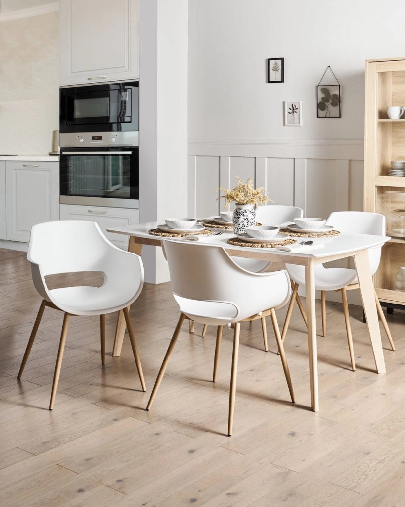 Set di 4 sedie da pranzo Bianco Seduta sintetica Gambe in metallo Seduta moderna semplice e minimalista