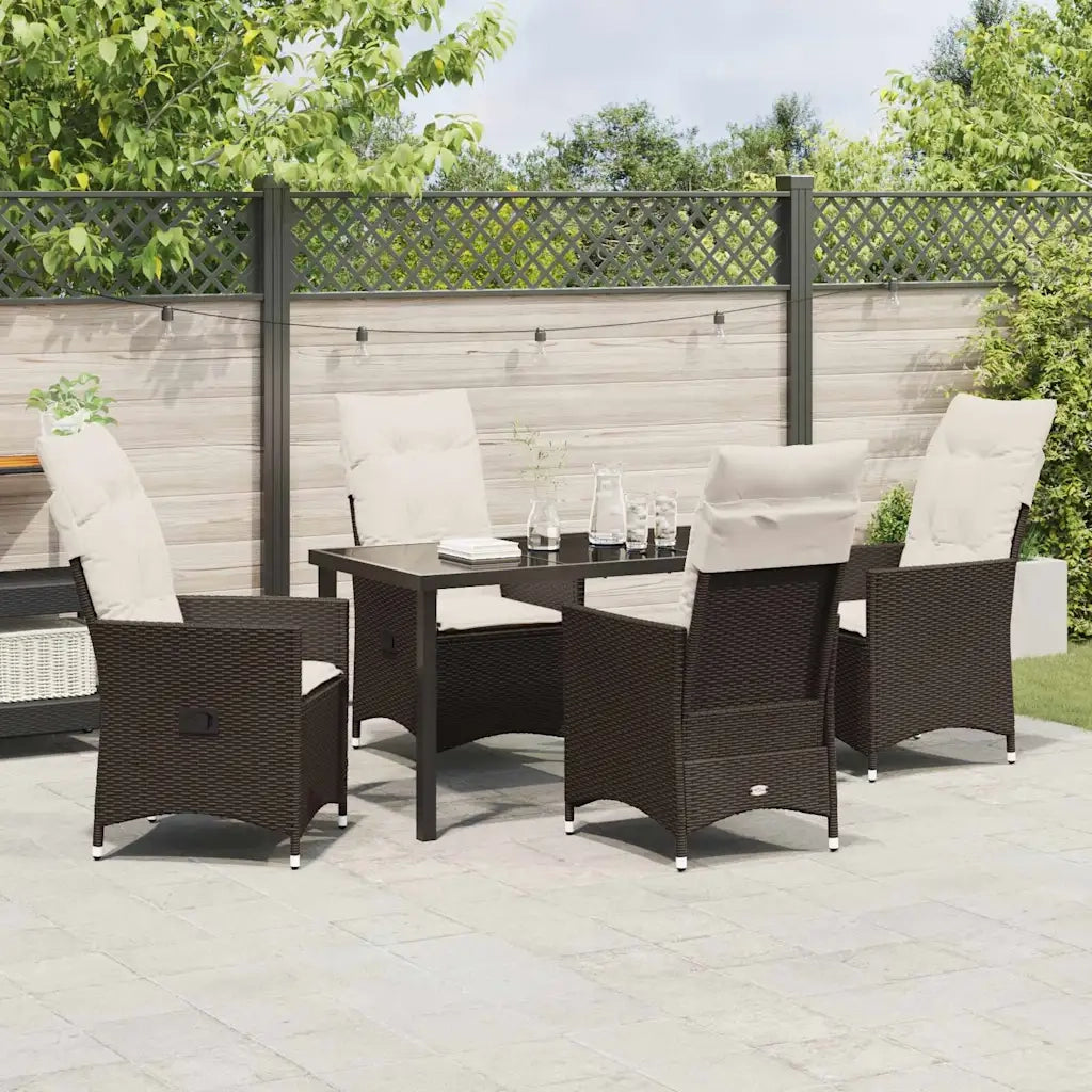 Set da Pranzo per Giardino con cuscino 5 pcs Marrone polyrattan 3379543