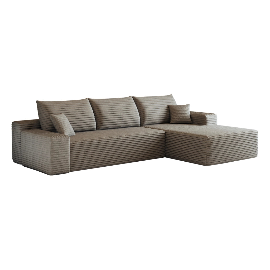 Divano in tessuto a coste color cammello 270x175x83 cm con imbottitura in schiuma