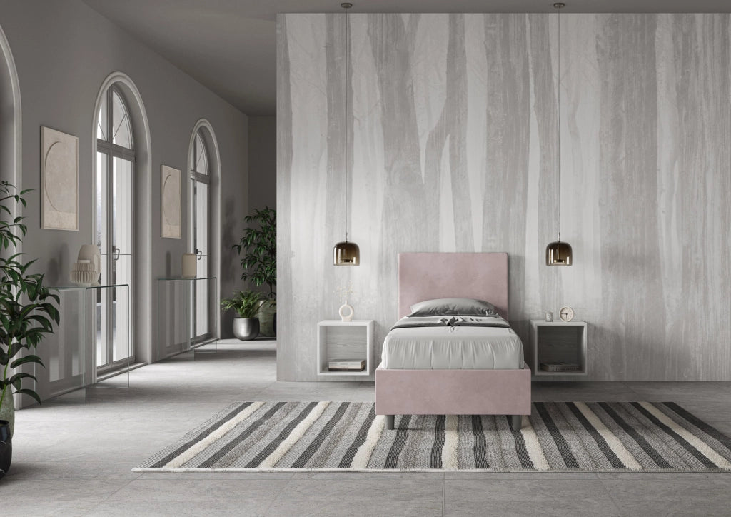 BS COM Letto singolo con rete imbottito 80x210 microfibra glicine